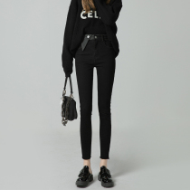 High-waisted black jeans womens nine-point tight-fitting autumn and winter 2021 New velvet feet thin velvet pencil pants