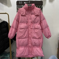 2021 off-season clearance of South Koreas new down jacket womens long Korean version loose over the knee white duck down jacket tide