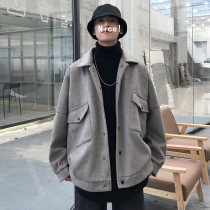 High-grade mens woolen coat short woolen coat light ripe coat autumn and winter trend lapel jacket