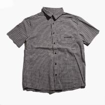 XLARGE PLEATED SHIRT embroidery patch short sleeve gray plaid stripe SHIRT cotton base SHIRT