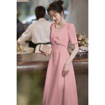 Pink evening dress can usually be worn Summer birthday dress dress Daily date engagement bridesmaid dress