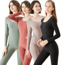 Autumn and winter velvet thermal underwear set women without trace double-sided velvet polished plus velvet thickened inner wear autumn pants plus size