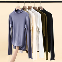 Foreign Trade Big Brands Womens Clothing Special Cabinet Outlet Tail Single Autumn Winter Fashion High Collar Long Sleeves Pure color Lean Lotus Leaf with undershirt