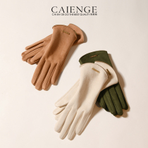 Gloves winter female cute suede windproof driving gloves in autumn and winter plus velvet warm cycling touch screen