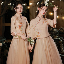 Champagne bridesmaid Chinese style 2021 new winter wedding niche senior Chinese style sister Group dress dress women