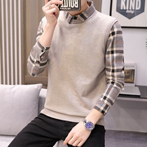 Spring and autumn fake two mens sweater trend shirt shirt collar knitwear lead British style autumn clothes