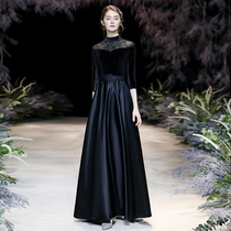 Black Evening Dress Lady 2022 New Host Banquet Temperament High-end Grand Chorus Conductor Shows Up for Long