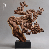 Natural high-density hard and oily water-settled dead wood with marble base root carving soft decorative table ornaments
