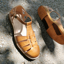 Pure handmade head layer of cow leather French style Baotou Roman sandals mens art retro genuine leather to make old beach shoes sandals women