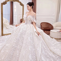 Rental Baifei Heavy Industries shoulder wedding dress long tailed wedding dress new high-end toast dress