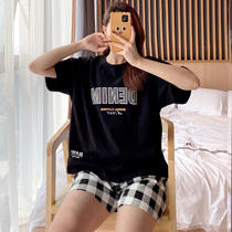 Pajamas womens summer thin cotton short-sleeved shorts two-piece suit loose can be worn outside womens home clothes spring and autumn