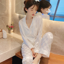 Pajamas womens spring and autumn thin ice silk long-sleeved small fragrance 2021 new net red explosion can be worn outside the home suit suit
