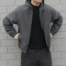 Tide brand hooded jacket jacket mens spring and autumn new trend loose thin stitching Japanese retro casual top