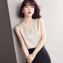 Silk camisole womens inner satin temperament suit bottoming sleeveless V-neck Western style small shirt outer wear summer