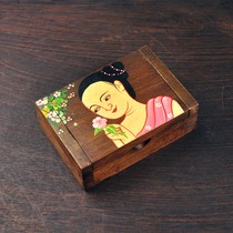 Thailand painted cotton swab storage box creative home toothpick box Southeast Asian simple solid wood craft gift