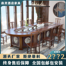 New Chinese Restaurant Elliptical Electric Dining Table Rectangular Solid Wood Dining Table Conveyor Belt Hotel box 20 People banquet table