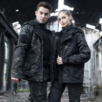 Tactical camouflage dark night assault jacket jacket Mens Military version windbreaker plus velvet padded jacket waterproof de-spotted cold-proof clothing women