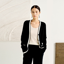 Rong Mei (ZZ0512504) Elegant Contrast Trim Classic V-neck Inlay Pure Wool Knitted Cardigan