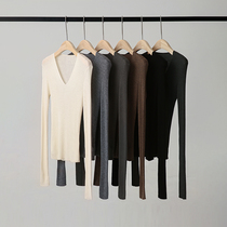 Explosive 120S wool OTW®technology classic U-neck V-neck Bai tie thin short-sleeved long-sleeved base sweater