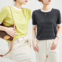(ZZ0323752) Town shop exploits ~ 60 Beautiful Nosheep sweatshirt Stripes color T-shirt round collar needlework