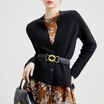 ^ @ ^ jung Mei (ZZ0312735) spring and summer new full wool hollowed-out jacquard knit cardiovert hand hook stand collar