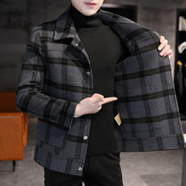  Autumn and winter woolen coat Korean slim-fit short plaid British jacket double-sided woolen jacket woolen windbreaker