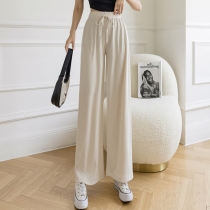 2021 summer new trend Solid color loose thin drawstring lace-up knitted straight mopping trousers students reduce the age