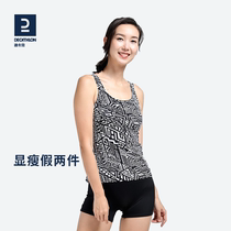 Decathlon swimsuit women's flat angle one-piece swimsuit slim belly hot spring conservative swimsuit size new IVD1