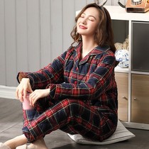 Pajamas womens winter thickened woven cotton cotton sandwich warm cotton autumn and winter plus cotton large size Winter Home clothing set