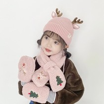 Scarf childrens hat gloves scarf-three sets of boys autumn and winter female baby gloves wool line 1228d