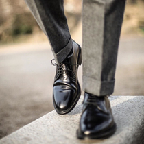 European and American mens cowhide round head casual leather shoes Derby shoes British dress business handmade leather shoes black leather shoes men