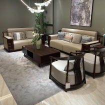 New Chinese style solid wood sofa combination modern light luxury high-end Chinese style hotel villa model room large-scale furniture