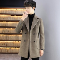 Autumn and winter mid-length woolen coat young mens Korean woolen coat 2021 new windbreaker mens lapel