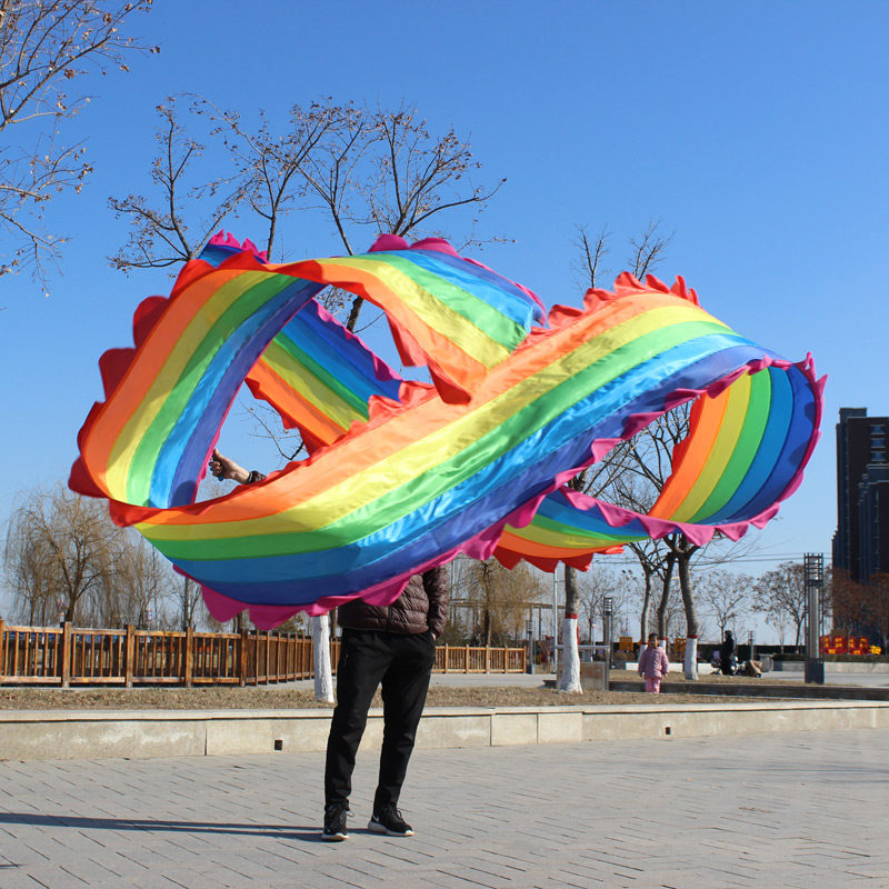 Rainbow ribbon stitching dance silk fitness ribbon with stick color silk square dance prop colorful lace long silk shake silk