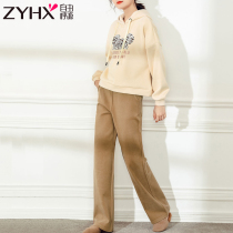 Free Breathing 2021 Winter New Velvet Hooded Casual Sweatshirt Casual Pants Commuter Set Women Winter