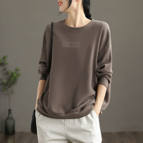 Large-yard round-collar suit female spring and autumn plus loose sleeve head long sleeve t-shirt leisure and blouse coat