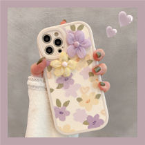 Applicable apple 13promax mobile phone shell iphone12 Korean wind oil painting flowers 11 mesh red ins superfire xsmax female new xs art wind xr brief goddess 7 8p