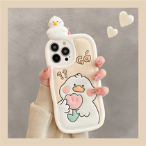 Apple 13 mobile phone case iPhone 14 promax lying on Tulip Duck 11 cute girl 12 fun cartoon 14plus network red new 12 Pro overfire 1