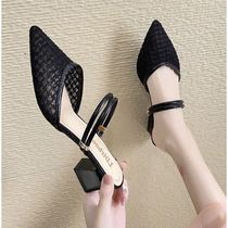 Baotou two wear sandals female style 2021 new fashion high heels thick heel middle heel net gauze Sandals sandals