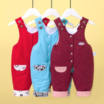 Baby cotton pants open stall baby straps cotton pants winter thickening 6-9-12 months infant conjoined cotton pants children