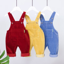 Baby cover pants spring and autumn boys and girls corduroy suspenders one year old children Baby pants open gear
