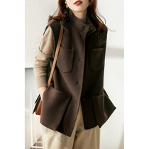 Laughing Han Pavilion Large Pocket Toilwear Wind Pure Wool Double-faced Horse Jacket Women Autumn and Winter MJE362016VG