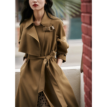 Laughs culvert Elegant And Carefree CUT LEATHER SPLICING SHORTS Long Style Wind Coat Jacket Woman FYC465327AG#