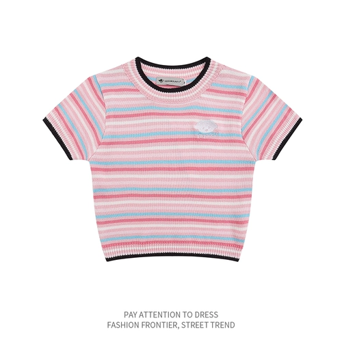 Японский милый трикотажный короткий свитер, футболка с коротким рукавом