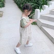 Baby bib pants summer childrens cotton thin section seven-point suspenders 1-3-7 years old boys and girls loose white shorts