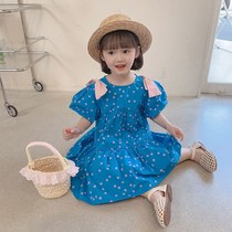 Girls Dress Net red little girl Korean Polka Dot Skirt Bow Children Bubble Sleeves Short sleeve princess dress