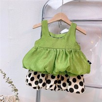Girls Summer lantern suspender small baby thin Korean version vest bud halter bow top for children