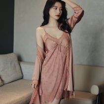 Harness Sleepwear Woman Summer Thin Pure Desire Wind Sleeping Dress With Chest Cushion Ice Silk 2022 New Heart Machine Two Sets Spring Autumn