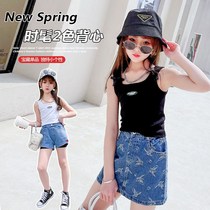 Girls  summer vest outer wear thin 2021 new medium and large childrens summer suspenders Western style childrens summer tops all-match