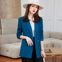 Blue blazer womens early autumn new Korean version of British style Senior sense small man short fried street suit jacket